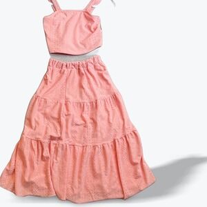 Btween Girls 2 Piece Maxi Skirt Set with‎ Peach Eyelet Crop Top Size 10Y
New